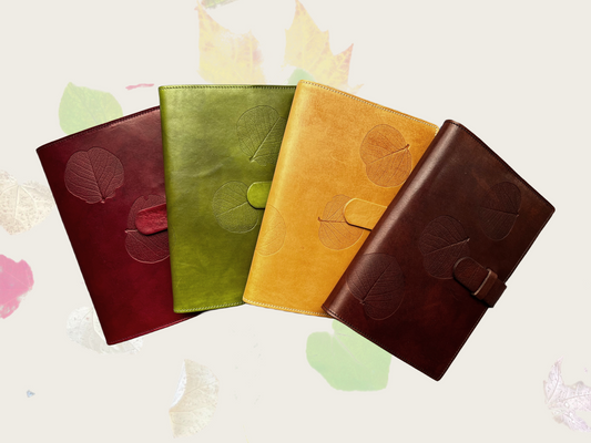 Vegetable-Tanned Leather Notebooks Impressed with Leaves Collection