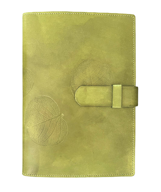 Leather notebook with impression of real leaves